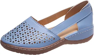 Womens Hollow Ballet Flats Casual Round Toe Low Heels Comfortable Vintage Leather Dress Shoes Walking Mary Janes Platform Wedge Slip On Loafers Wide Retro Comfort Oxfords Ladies Travel Closed Sandals