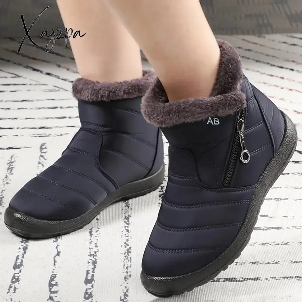 Xajzpa - Women Boots Waterproof Snow Boots Female Plush Winter Boots Women Warm Ankle boots Winter Shoes Women casual shoes Plus Size