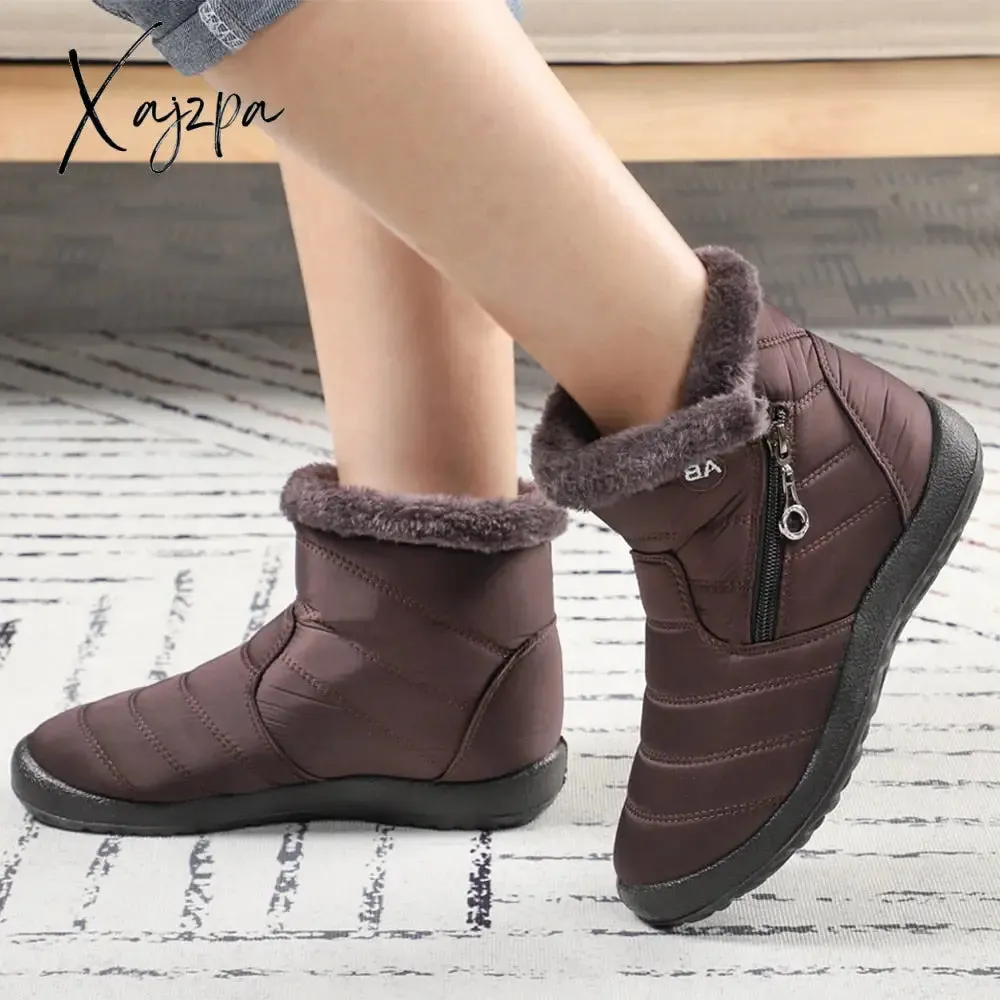 Xajzpa - Women Boots Waterproof Snow Boots Female Plush Winter Boots Women Warm Ankle boots Winter Shoes Women casual shoes Plus Size